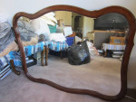 Dresser, headboard, mirror, metal frame, night table)