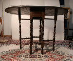 ANTIQUE OAK DROP-LEAF GATELEG OVAL DINING TABLE ON 6 TURNED LEGS