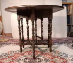ANTIQUE OAK DROP-LEAF GATELEG OVAL DINING TABLE ON 6 TURNED LEGS