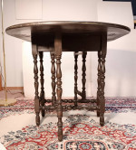 ANTIQUE OAK DROP-LEAF GATELEG OVAL DINING TABLE ON 6 TURNED LEGS