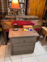 Large Rustic Side Table with Drawer and Cabinet