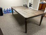 Grey wood table with extendable leaf