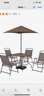7-Piece Patio Furniture Set With Table, Chairs, Umbrella & Base NEW!