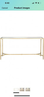 Gold, glass top console table