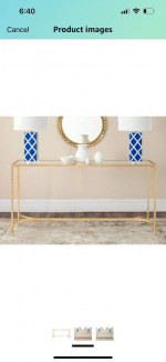 Gold, glass top console table