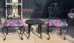 Pair of Black Heavy Metal Patio Chairs with Metal Tea Table