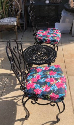 Pair of Black Heavy Metal Patio Chairs with Metal Tea Table