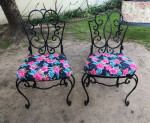 Pair of Black Heavy Metal Patio Chairs with Metal Tea Table