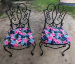 Pair of Black Heavy Metal Patio Chairs with Metal Tea Table