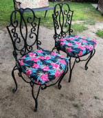 Pair of Black Heavy Metal Patio Chairs with Metal Tea Table