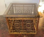 Hollywood Regency Glass Top Gilded Metal Bottom Coffee / Side Table