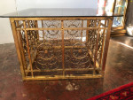 Hollywood Regency Glass Top Gilded Metal Bottom Coffee / Side Table