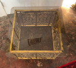 Hollywood Regency Glass Top Gilded Metal Bottom Coffee / Side Table