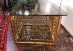Hollywood Regency Glass Top Gilded Metal Bottom Coffee / Side Table