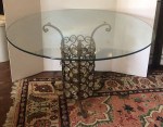 Beautiful Hollywood Regency MCM Boho Glass Top Round Table with Lighte