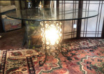 Beautiful Hollywood Regency MCM Boho Glass Top Round Table with Lighte