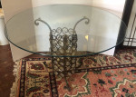Beautiful Hollywood Regency MCM Boho Glass Top Round Table with Lighte