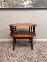 George B Bent Solid Wood Antique Two Tier Maple Colonial Accent End Table