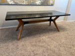 Brand New 7 Foot Solid Wood Custom Black Wood Grain Top Mid Century Dining Table