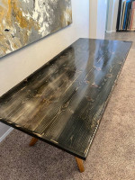 Brand New 7 Foot Solid Wood Custom Black Wood Grain Top Mid Century Dining Table