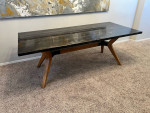 Brand New 7 Foot Solid Wood Custom Black Wood Grain Top Mid Century Dining Table