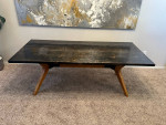 Brand New 7 Foot Solid Wood Custom Black Wood Grain Top Mid Century Dining Table