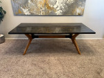 Brand New 7 Foot Solid Wood Custom Black Wood Grain Top Mid Century Dining Table