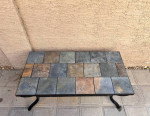 Outdoor Two Tier Black Metal Coffee Table w/ Multi Color Rustic Tile Top