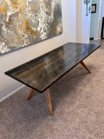 BRAND NEW 82” Solid Wood Custom Black Wood Grain Top Mid Century Dining Table