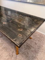 BRAND NEW 82” Solid Wood Custom Black Wood Grain Top Mid Century Dining Table
