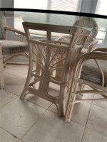 Rattan Glass top wood table and four chairs