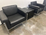 2 Black Leather Chairs & Table