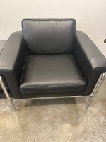 2 Black Leather Chairs & Table