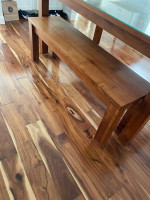 Crate and Barrel Teak Dining Table with protective glass top and Bench
