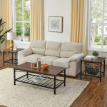 Set of 3 Coffee Table, Rectangle Table with Open Storage for Home, Off