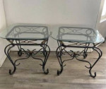 Wrought iron side end table glass top