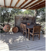 Wooden patio table with 6 chairs