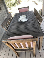 Wooden patio table with 6 chairs