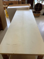 8ft White table with shelves