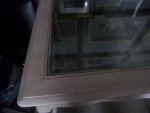 SQUARE SOLID WOOD COFFEE TABLE RUST IRON SIDES GLASS TOP