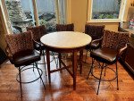 Beautiful Travertine Table & Stools Set w Palecek " Havana " Stools
