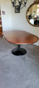 Mid-20th Century Extendable Wood Table with Wrought-iron Base