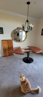 Mid-20th Century Extendable Wood Table with Wrought-iron Base