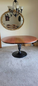 Mid-20th Century Extendable Wood Table with Wrought-iron Base
