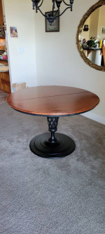 Mid-20th Century Extendable Wood Table with Wrought-iron Base
