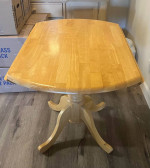 Table-oak drop leaf, round dining room/kitchen table.