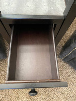 End table, black with marble and glass accents, USB