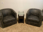 End table, black with marble and glass accents, USB