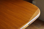 Newly-restored "boat-shaped" Danish expandable teak dining table