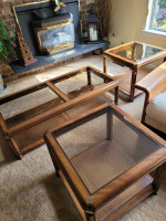 Coffee table and matching end tables. Solid wood.